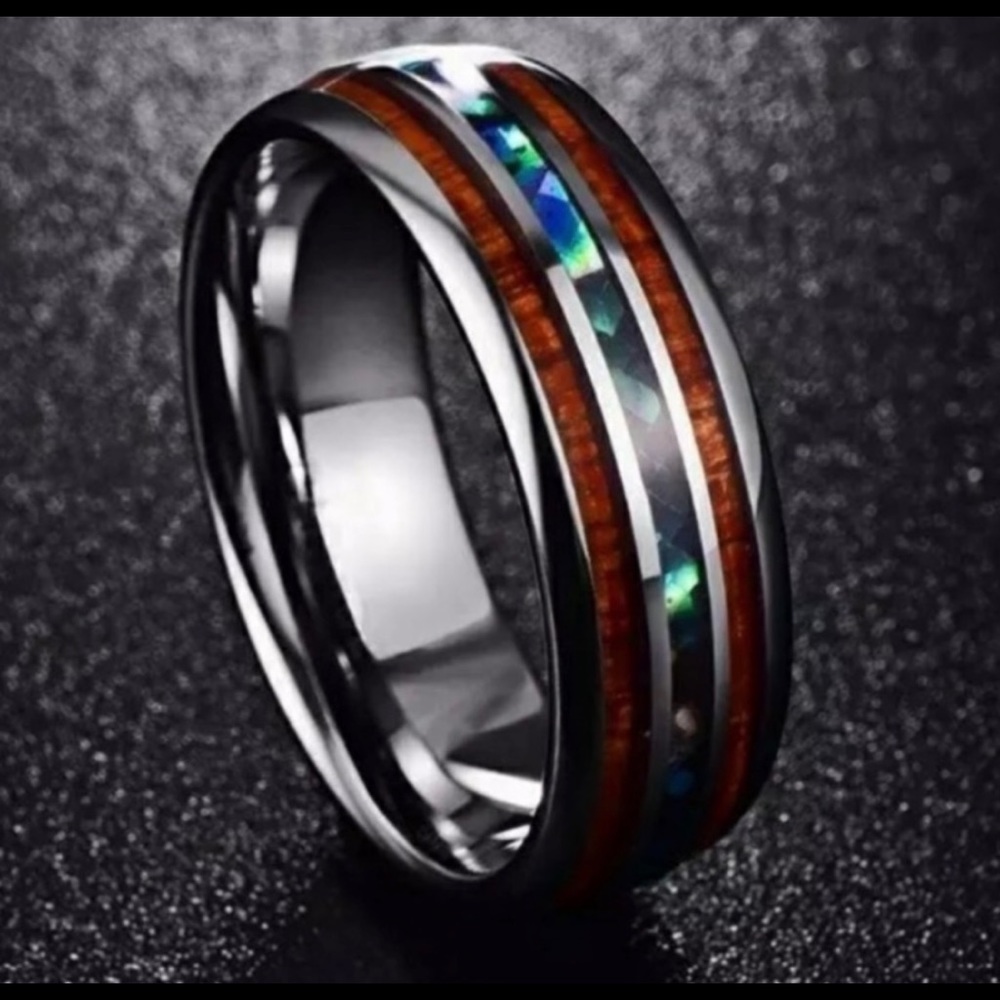 Tungsten Hawaiian Koa wood ring unisex